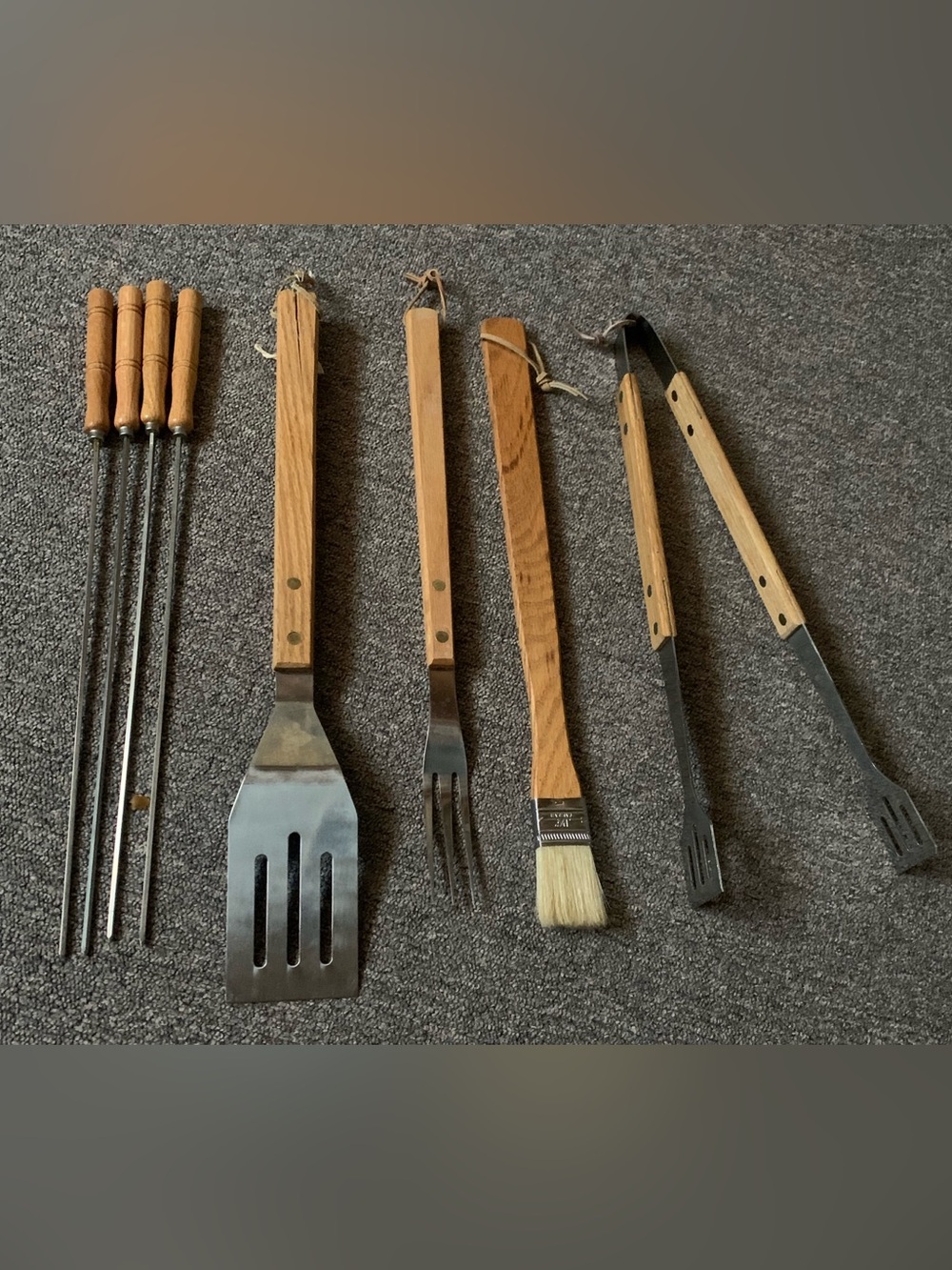 Wood Handle 8 pc BBQ Tool Set - Natural Wood and Stainless Steel